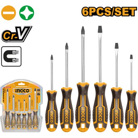 Set di Cacciaviti giraviti INGCO kit 6 pezzi con punta magnetica a taglio e croce Cr-V (1/5)