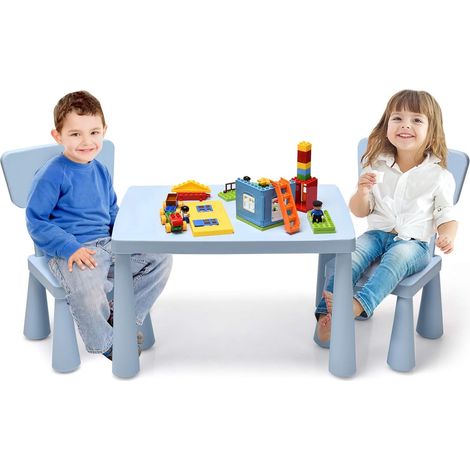 COSTWAY Set di Tavolo e Sedie per Bambini, Multifunzione, Tavolo e 2 Sedie da Gioco, Facile da Montare, capacità di Carico 50 kg, 76,5 x 54,5 x 49,5 cm, Blu