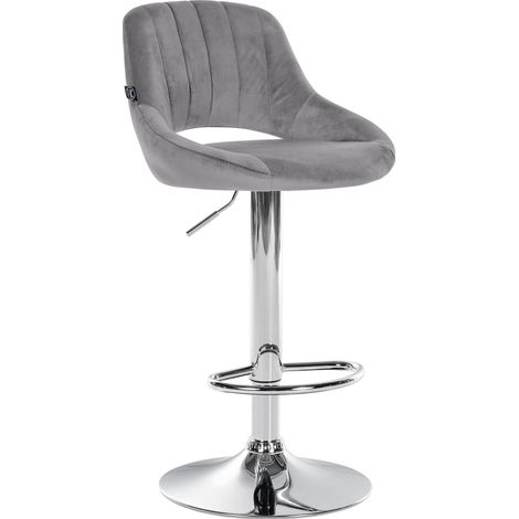 Taburete de bar x1 con reposapiés giratorio y regulable en terciopelo gris y metal TDB10817 (1/4)