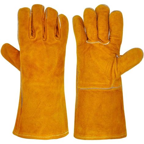 [NEVER USED] Men's Fireproof Fireplace and Barbecue Gloves - Heat Protection, Welder's, Oven - Brown, Sturdy and Safe