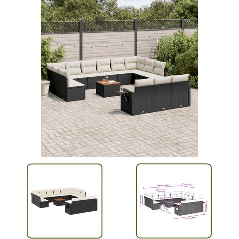 The Living Store 14-tlg. Garten-Sofagarnitur mit Kissen Schwarz Poly Rattan - Gartenmöbel Set - PE-Rattan Möbel - Outdoor Lounge - Esszimmergarnitur - Balkonmöbel (1/3)