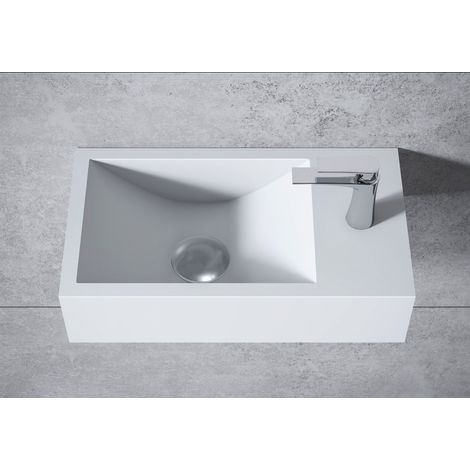 BERNSTEIN - Vasque murale suspendue design 44x22x10cm en fonte minérale - Blanc mat, Sans bonde ni cache, Rangement droite, Sans console (1/3)