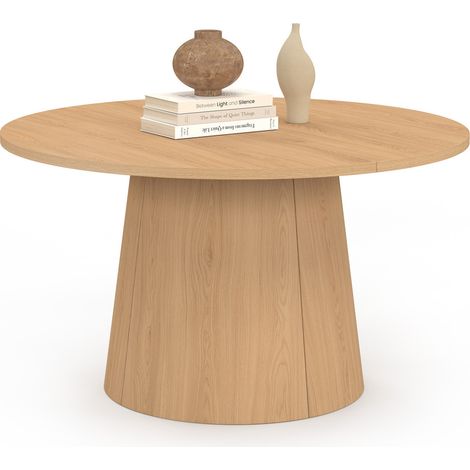 Idmarket – Table basse ronde ANGELE 70 cm – Pied central en bois effet hêtre – Style moderne pour salon contemporain – Dimensions 70x70x40 cm