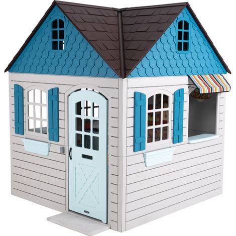 Lifetime Kunststoff Kinder Spielhaus Flipper Lichtgrau/Blau 186x186x215 cm (1/5)