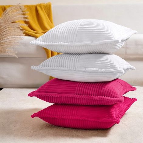 Juego de 4 fundas de cojín cuadradas de pana con diseño de patchwork，verde salvia + amarillo jengibre + marrón + beige，4545 cm (1/5)