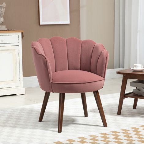 Fauteuil rose en polyester avec dossier fleur, pieds en bois, 66 x 66 x 78,5 cm DESVIAE (1/5)