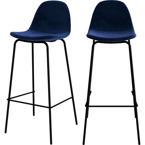 Lot de 2 chaises de bar en velours bleu foncé 75 cm - HENRIK (1/5)