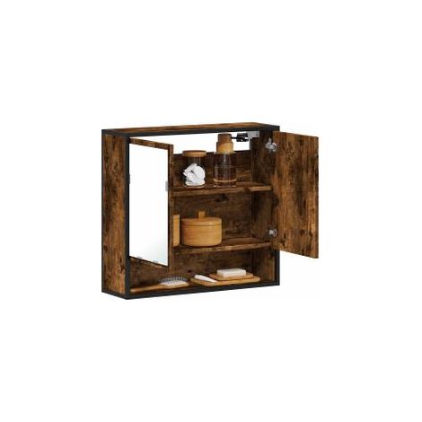 Armoire à miroir de salle de bain chêne fumé bois d’ingénierie (1/5)