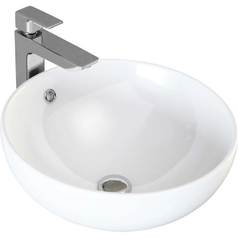 VILSTEIN© Keramik Waschbecken Aufsatzwaschbecken Waschtisch rund weiß ca. 44 cm