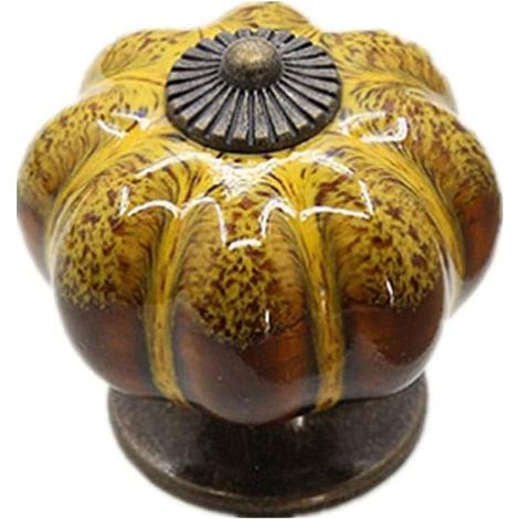 Juego de 1 tirador de cajón de cerámica - Tirador de armario vintage con forma de calabaza y un solo orificio, color amarillo. (1/5)