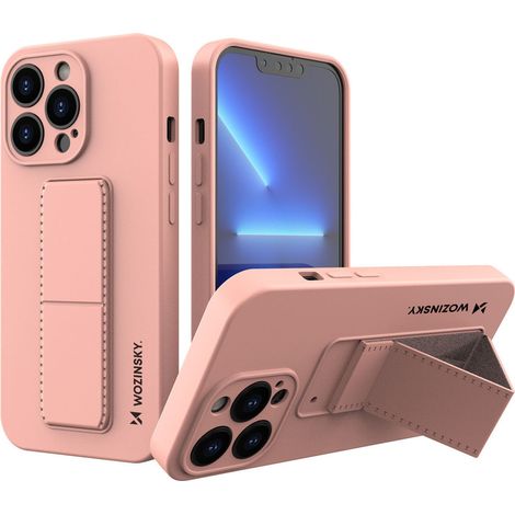 cofi1453® Kickstand Hülle Bumper aufstellbar kompatibel mit iPhone 13 Mini Silikon Hard Case Schale Zubehör Tasche Schutz mit integriertem Magneten Rosa