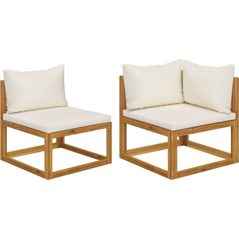 2 Piece Sofa Set with Cream White Cushions Solid Wood Acacia vidaXL (1/5)