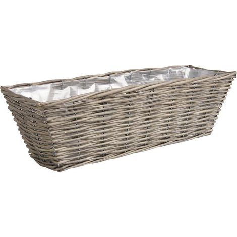 Aubry Gaspard – Jardinière en osier gris 50 cm – Pour fleurs et herbes aromatiques – Design élégant pour intérieur et extérieur – Résistante aux intempéries (1/3)