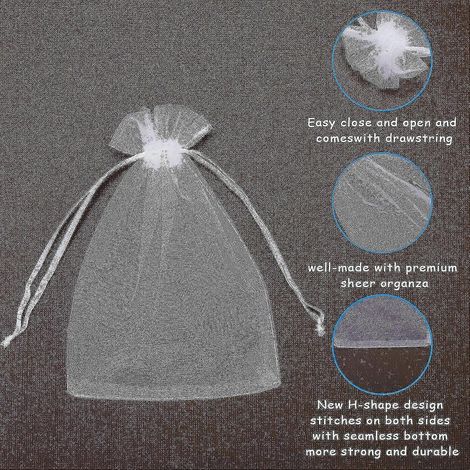 100 sachets en organza transparent de 10 x 15 cm (4 x 6 pouces), sachets blancs pour cadeaux de mariage (1/5)