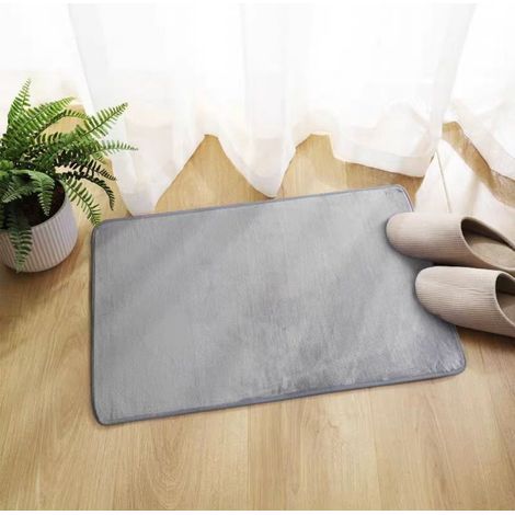LAN Gris - Plat 4060cm (polaire corail 0,8cm d'épaisseur) Tapis de sol en polaire corail, couleur unie, facile à nettoyer, tapis de salle de bain, tapis de toilette, absorbant et antidérapant (1/4)