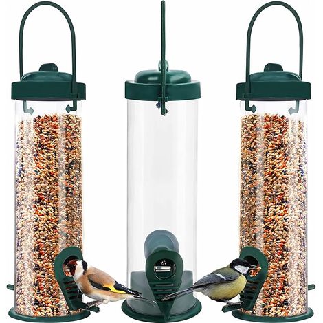 Mangeoire oiseaux extérieure suspendue, lot de 3, capacité 368 g, 2 points d'alimentation, 1 jeu
