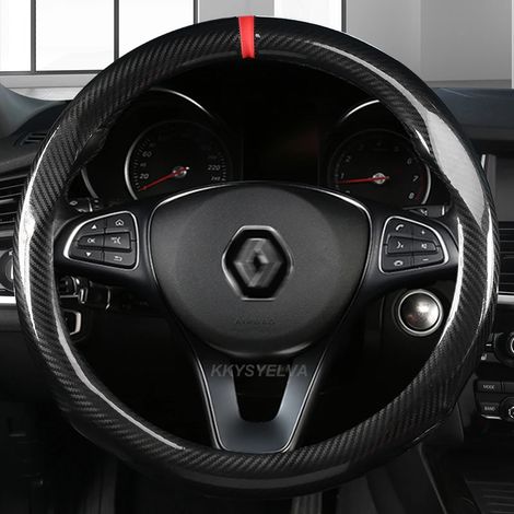 (Forme D O 38 cm -) Housse de volant en cuir et fibre de carbone 37-38 cm, compatible avec Renault Clio 2, 3, 4 et 5. Accessoires auto en cuir. (1/5)