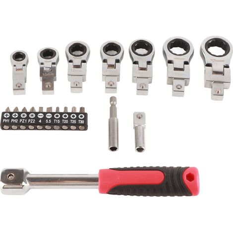 Set aus 20 austauschbaren Ratschenschlüsseln, 180° drehbarem flexiblem Kopf, Schraubendreher-Bit-Set, vielseitiges Profiwerkzeug. (1/5)