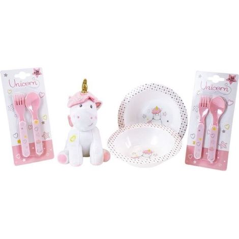 Unicorn Tableware Set for Children - FUN HOUSE - 006319 - 2 Plates. 2 Cutlery Sets and 1 Soft Plush Toy (1/5)