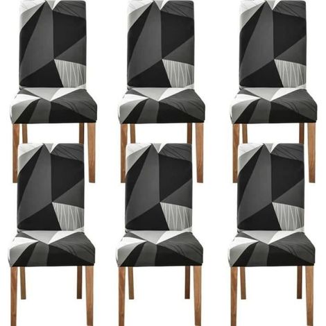 Housses de Chaise Salle à Manger Gris - - 6PCS - Contemporain - Design - Lavable (1/4)