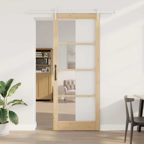Porte Coulissante-Porte intérieure Marron 93 x 232 cm Bois et métal 555286 (1/5)