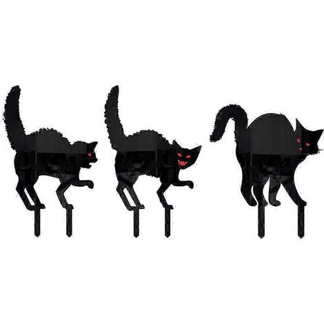 2025 Lot de 3 piquets décoratifs pour jardin Halloween, motif chat effrayant, en acrylique. (1/3)