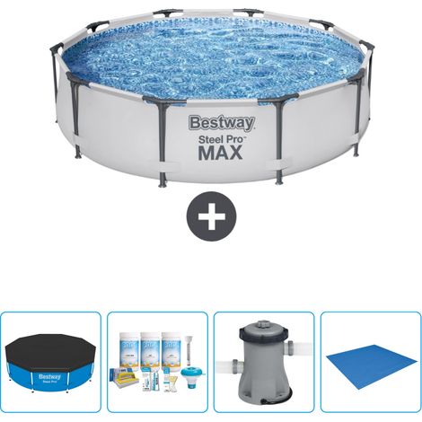 Bestway Round Steel Pro MAX Schwimmbad – 305 x 76 cm – Grau – im Lieferumfang enthalten Accessoire CB1