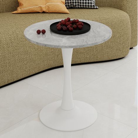 MEUBLIV Table basse ronde 70 cm blanc et gris – finition marbre, 2 à 4 personnes (1/5)