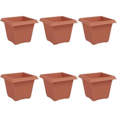 Six pots de fleurs carrés, rouge brique, 20 x 20 x 16 cm (1/5)