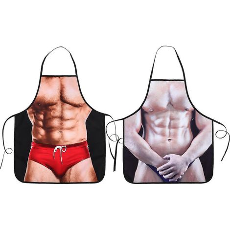 Lot de 2 tabliers humoristiques pour hommes et femmes, tablier de barbecue, tablier pour homme musclé, tablier de cuisine pour fêtes-73x60x0.2cm-Assorted Color (1/3)