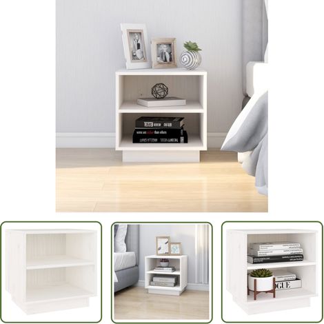 The Living Store Table de chevet Blanc 40x34x40 cm Bois de pin solide - Table De Chevet - Meuble De Chambre - Armoire De Chevet - Table D'appoint - Bois De Pin (1/5)
