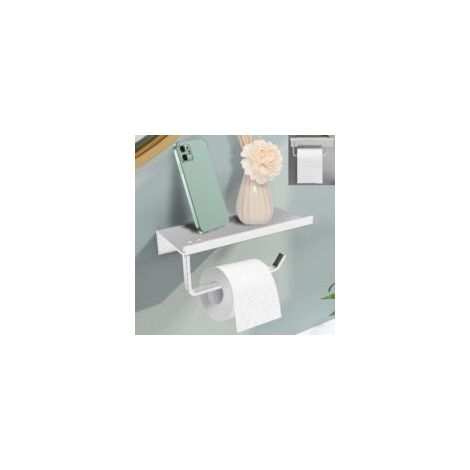 Portarrollos de papel higiénico, soporte de pared sin taladrar, soporte de aluminio con estantes espaciosos, reverso autoadhesivo para baño (color plata) - Crezuo