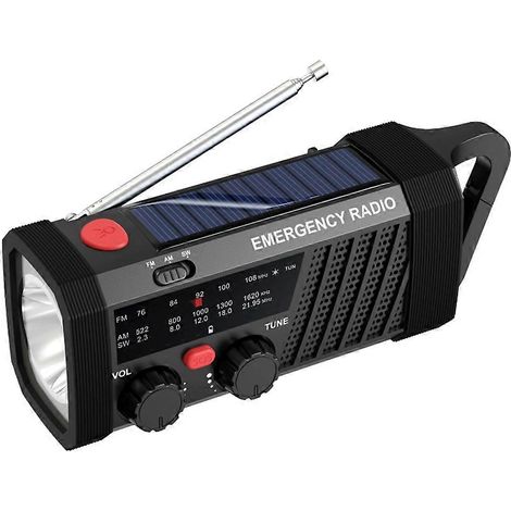 Radio d'urgence avec alarme SOS, AM/FM/SW et lampe torche, chargement solaire/manivelle pour la survie en extérieur (1/5)