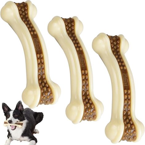 Kauspielzeug für Hunde großer Rassen mit starkem Kaudrang, 3er-Pack, Rindfleischgeschmack, unzerstörbares Kauspielzeug für Welpen (groß, mittel, klein), robustes Haustierspielzeug aus strapazierfähige