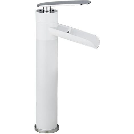 Bassin Robinet à trou de salle de bain robinet d'eau chaude et à eau froide, blanc et argent, haut, robinet de salle de bain, de lavabo monotrou (1/5)