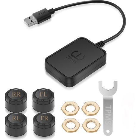 Sistema di monitoraggio della pressione dei pneumatici TPMS Android per navigazione Android con 4 sensori esterni TPMS USB per camion, camper, rimorchi, SUV, camper, minivan 0-116 psi