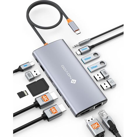 Docking Station Double Moniteur, Hub USB C vers Dual HDMI, Displayport, Ethernet RJ45, 100W PD, USB 3.0/2.0, SD/TF et Audio, Station d'accueil USB C pour MacBook HP Dell (1/5)