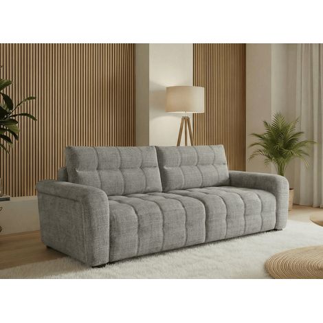 Canapé convertible avec coffre 3 places en velours chiné gris (1/5)