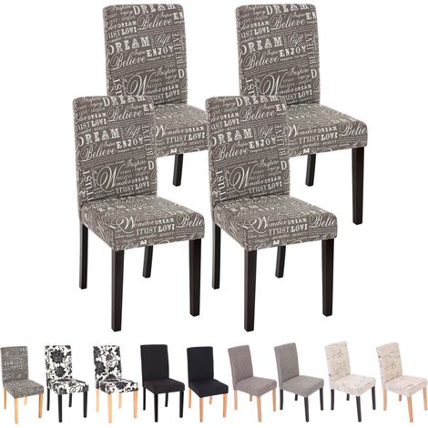 Lot de 4 chaises de séjour Littau, tissu gris words fabric, pieds foncés (1/5)