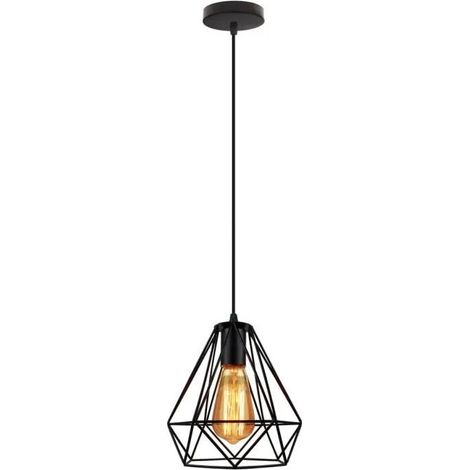U-DO Lustre Exquis Vintage Lampe de Plafonde Cage en Métal Noir 20CM Suspension Filaire Ajustable Industriel (1/4)