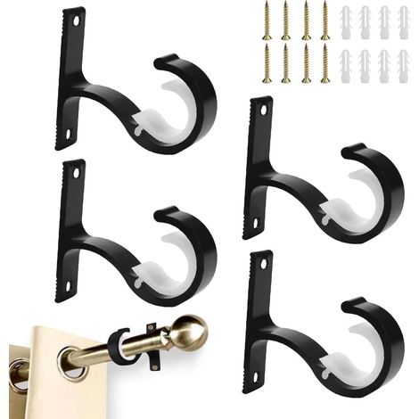 4 Pcs Support Tringle Rideau en Métal, Fixation Rideau Plafond, Accroche Tringle Rideau Ø25-28mm, Support Barre Rideau, Porte Tringle Rideau à Visser, pour Armoire Penderie Chambre (Noir) (1/5)