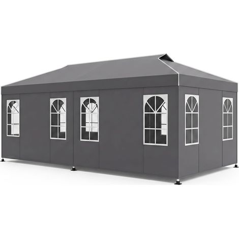 COSTWAY Tonnelle de Jardin Exterieur 3x6m pour Mariage Marché Fête (Gris)