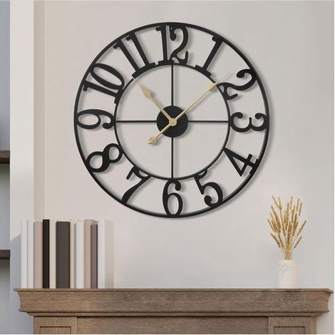 Horloge murale silencieuse - 40 cm - Chiffres arabes - Mécanisme à quartz - À piles - Style vintage - Pour maison, cuisine, chambre (1/5)