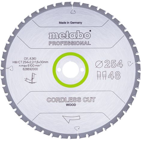 Metabo Sägeblatt cordless cut wood - professional, 254x30 Z48 WZ 5°neg (1/2)