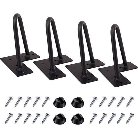 4 Pcs Pied de Meuble en Métal 10cm Pieds Epingle à Cheveux DIY pour Armoires Tables avec Vis et Protège Pieds (1/5)