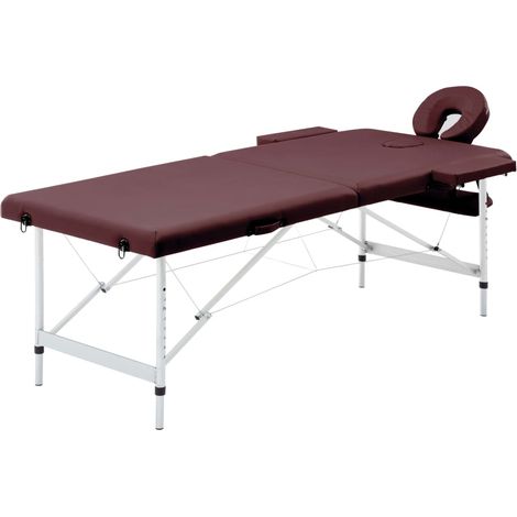 Table de massage pliable, 2 zones, cadre en aluminium, pourpre bordeaux (1/5)