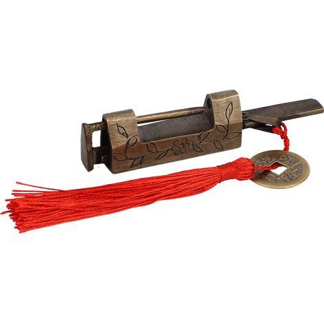 Antique serrure en cuivre pur, cadenas horizontal ancien, loquet à pêne dormant rétro en bronze coulé, modèle vieilli couleur cuivre ancien (1/5)