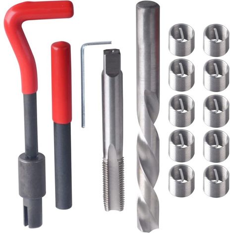 Kit de réparation de filetage M14 x 1,5 mm – 10 inserts filetés en acier inoxydable – Outils pour réparation moteur – HSS et clé hexagonale (1/5)