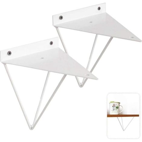 Ulisem Lot de 2 supports triangulaires vintage en fer forgé doré/blanc/noir, support mural décoratif pour étagère de salle de bain, cuisine, hôtel, bar, plaque de montage blanche de 1,2 mm d'épaisseur (1/4)