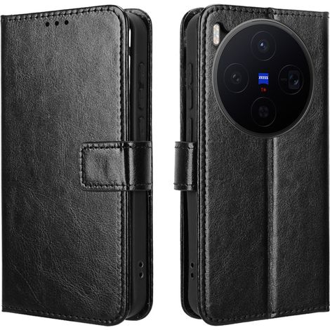 Funda tipo cartera Crazy Horse para Vivo X300, color negro. (1/5)